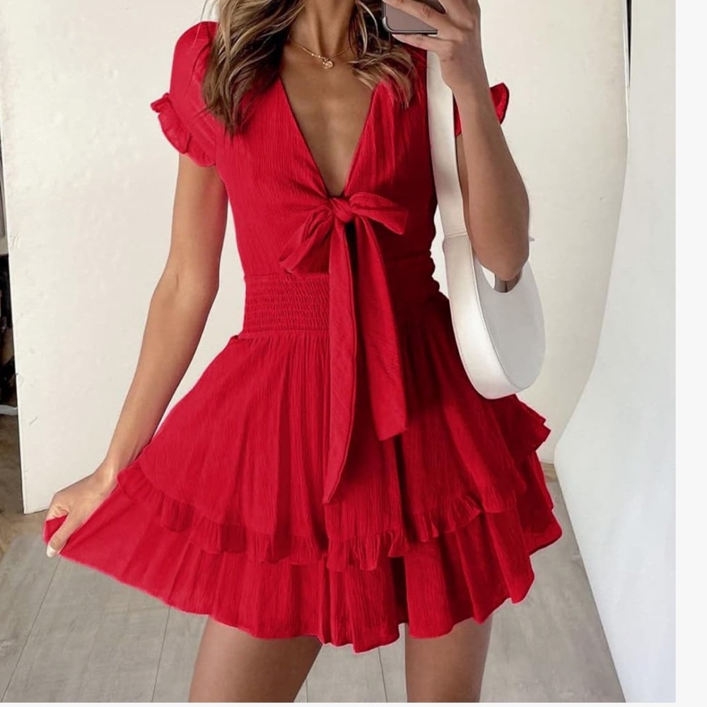 💋Red bow Mini Dress - Picture 7 of 7
